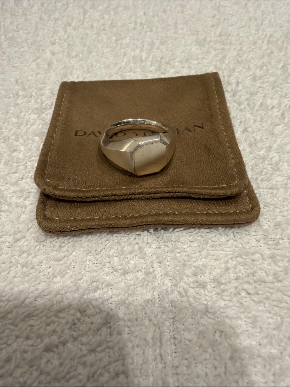David Yurman Men's Silver Faceted Signet Ring - Silver